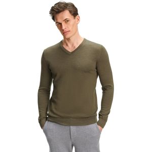 FALKE Basic New Merino V-Neck elegante klassieker wol trui heren groen - maat S