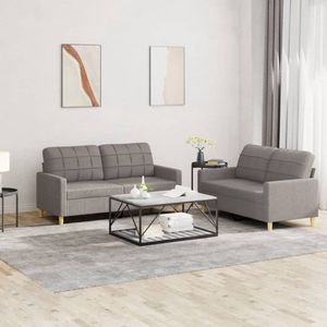 vidaXL Loungeset 2-delig - Tweezitsbanken met kussens Loungeset - Tuinset - Buitenmeubilair - Lounge Stoffen Bankstel - 2 Persoons Bank - Taupe Meubels - Loungebank