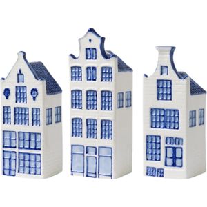 Huisjes decoratie - set van 3 - hoogte 14 cm - Delfts blauw - grachtenhuizen - Hollandse cadeautjes - Holland souvenir- relatiegeschenk - typisch Nederlands