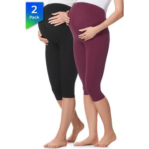 Be Mammy Dames Leggings - Zwangerschapskleding - Capri - Katoen - BE-BE20-229-LE-2P - 2Pack - Zwart/Wijnrood - S