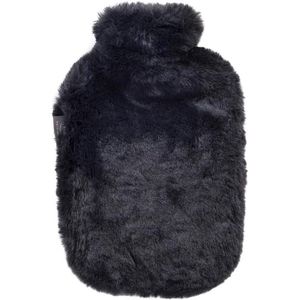 Warmwaterkruik - superzachte overtrek imitatiebont - zwart - 20 liter