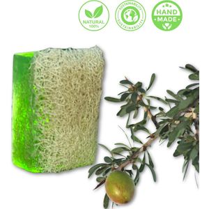 De Vitamineshop - Zeep - Natuurlijke Argan Zeep Blok met Luffa – 100% Natuurlijke & Handgemaakte Scrubzeep - Handzeep - Douchezeep - 120 gr