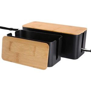 Opbergdoos voor kabels bureaukabel 2 stuks - Kabelboxen van ABS-kunststof met bamboedeksel voor het verbergen van rommelige kabels op kantoor Kabel organiser