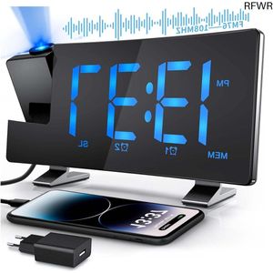RFWR® Wekker met Plafondprojectie en FM-Radio - Groot Led-Display - USB Oplaadpoort - Instelbare Helderheid