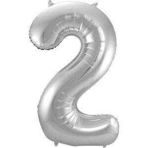 LUQ - Cijfer Ballonnen - Cijfer Ballon 2 Jaar zilver XL Groot - Helium Verjaardag Versiering Feestversiering Folieballon