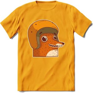 Safety fox T-Shirt Grappig | Dieren vos Kleding Kado Heren / Dames | Animal Skateboard Cadeau shirt - Geel - XL
