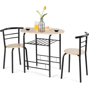 3-delige eetgroep, zitgroep met 1 tafel en 2 stoelen, eettafel, balkonset van hout, houten tafel (zwart)