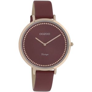 OOZOO Timepieces - Rosé goudkleurige horloge met bordeaux rode leren band - C9851