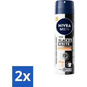 NIVEA MEN - Deodorant Spray - Black & White Ultimate Impact - 150 ml - Voordeelverpakking - 2 stuks