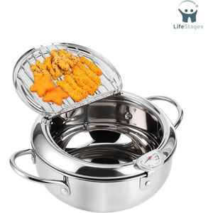 LifeStages - Oliebollenpan - Rituurpan - Japanese Stijl Fryer Pot met Frituurthermometer en Deksels