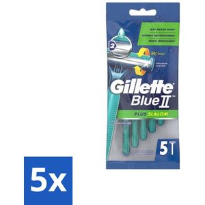 5 x Gillette Blue II - Plus Slalom - Wegwerpscheermesjes - 5 Scheermesjes - Scheermesjes Met Beweegbare Kop - Comfortabele Scheerbeurt - Glad Geschoren - Scheermesjes Langdurig