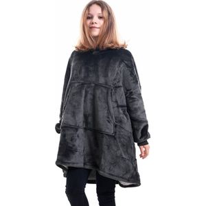 Hoodie Deken – Extra LANG – Hoge Kwaliteit Sherpa Fleece – West - 84 cm – Tieners Donkergrijs