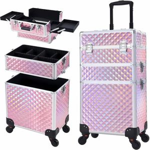 3-in-1 Rollende Make-up Trolley - Make-up Koffer - Roze - Beautycase