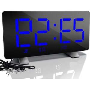 Mrs. Jones Digitale wekker Radio 2 alarminstellingen USB-poort opladen 4 instelbare helderheid kinderen volwassenen blauw .