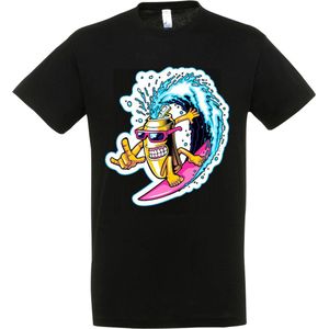 T-Shirt 1-121k Cartoon surfend blikje - kids 3-4jr, Zwart