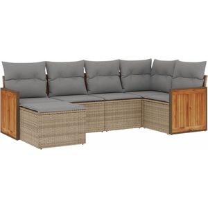 vidaXL 6-delige Loungeset Poly Rattan Beige