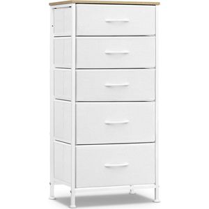 Commode, opbergkast, stoffen doek met 5 laden van stof, kast, van MDF, metalen frame, wit nube + beige roze