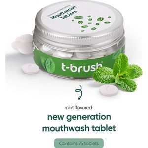 t-brush | Muntsmaak Mondspoeltablet - Fluoridevrije - 75 Tabletten - Mouthwash - Mondspoeling – Vegan – Mondwater - Gluten Free