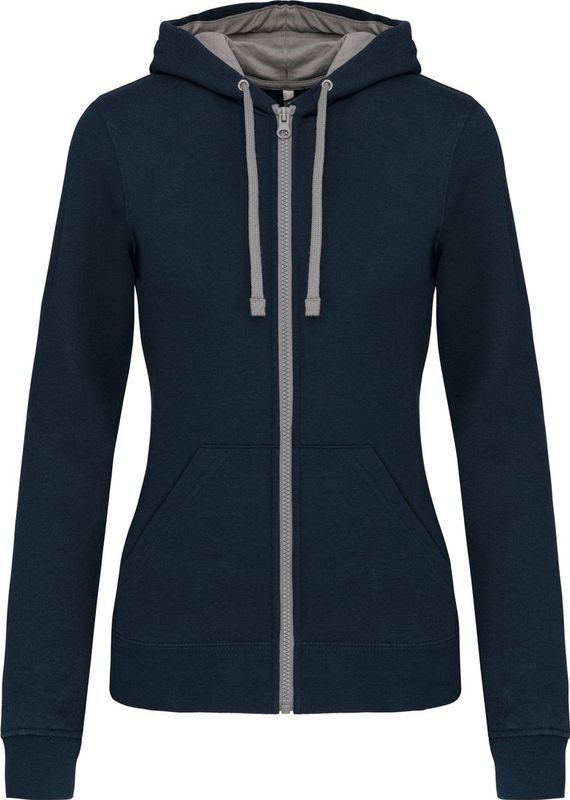 Kariban - K467 - Damessweater - Navy / Fine Grey - Met Rits en Capuchon