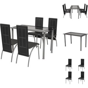 vidaXL Eettafelset - Zwarte stoelen - Gepoedercoat stalen frame - Gehard glazen tafelblad - 120 x 70 x 75 cm - Set tafel en stoelen