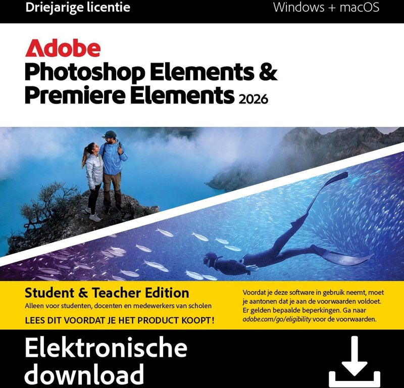 Adobe Photoshop & Premiere Elements 2026 - Foto's & Video's Bewerken - 3 Jaar Licentie - Windows/Mac - Download