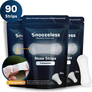 Snoozeless Transparante Neusstrips – Neuspleisters tegen Snurken & voor Sport – Hypoallergeen & Huidvriendelijk – Transparant & Nauwelijks Zichtbaar – Betere Ademhaling – 90 Stuks