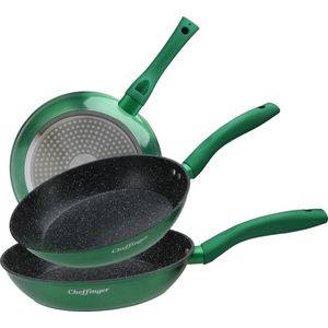 Cheffinger CF-FA03: 3-Delige koekenpannenset met marmeren coating Groen
