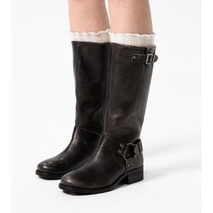 Manfield - Dames - Bruine hoge biker boots - Maat 36