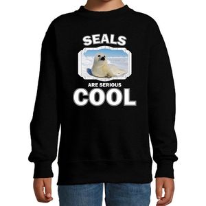 Dieren witte zeehond sweater zwart kinderen - seals are serious cool trui - cadeau zeehond/ zeehonden liefhebber - kinderkleding / kleding 134/146