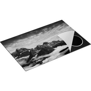 Chefcare Inductie Beschermer Bergen Landschap met Wolken in Italië - Zwart Wit - 80x50 cm - Afdekplaat Inductie - Kookplaat Beschermer - Inductie Mat
