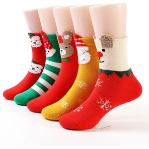 5 paar kindersokken - Herfst/Winter babysokken tot halverwege de kuit - Cartoon kerstsokken voor jongens, meisjes en oudere kinderen - Kerstelementen voor baby's en peuters - Geschikt voor voetlengte 14-16 cm