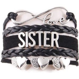 Zoëies zussen armband zwart met hartjes - zus - love - sister - infinity