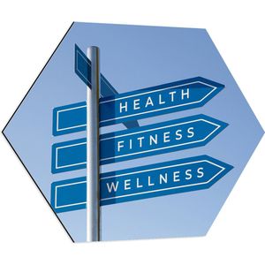 Dibond Hexagon - ''Health, Fitness & Wellness'' Wegwijzer Bordjes - 70x60.9 cm Foto op Hexagon (Met Ophangsysteem)