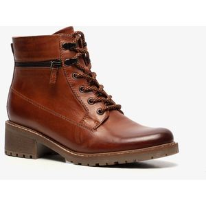 Hush Puppies gevoerde leren dames veterlaarsjes - Cognac - Maat 37