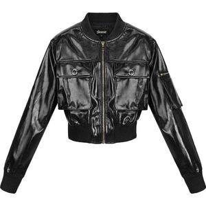 PU biker jas - imitatie leder - nieuwe collectie - herfst/winter - dames - zwart - maat S