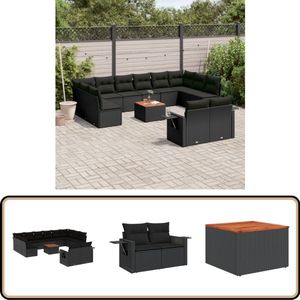 vidaXL 13-delige Loungeset zwart met kussens Loungeset - Tuinmeubels - Lounge Set - Outdoor Furniture - Buitendecoratie