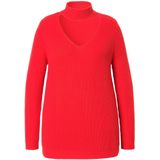 MIAMODA - Dames - Pullover regular fit V-hals met choker - Neonrood - Maat 42+