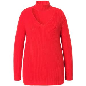 MIAMODA - Dames - Pullover regular fit V-hals met choker - Neonrood - Maat 42+