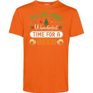 T-shirt Time For A Beer | Foute Kersttrui Dames Heren | Kerstcadeau | Kerstpakket | Oranje | maat XS