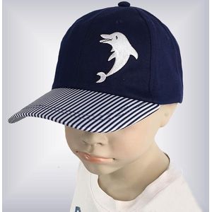 Kinderpet jongenspet baseball cap met dolfijn kleur blauw maat 52 53 54 centimeter 4-6 jaar