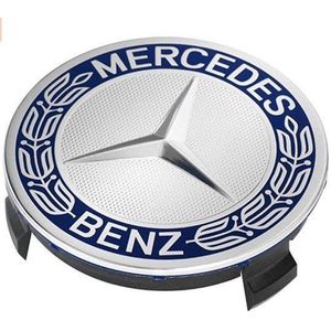 Set van 4  Mercedes naafdoppen krans blauw - 75mm Naafkappen - Originele Velgen - naafkapjes - wieldop - Embleem - Logo - Ster - A C E G S Klasse - Naafdopjes