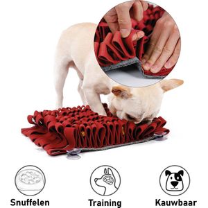 Snuffelmat Hond Kat Honden Speelgoed Puppy Speelgoed Katten Speeltjes - Snuffelmatten Voor Honden en Katten intelligentie - Hersenwerk - Speelmat - Konijnen - Training - Speeltjes - Trainingsmat - Anti-Schrok - Snuffelkleed - Rood Met Zuignapjes