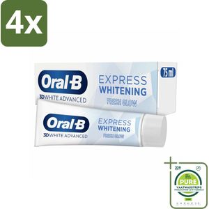 Oral-B - 3D White Advanced – Tandpasta – Express Whitening – Fresh Glow – 75 ml - Voordeelverpakking - 4 stuks - Tandpasta - Witte tanden