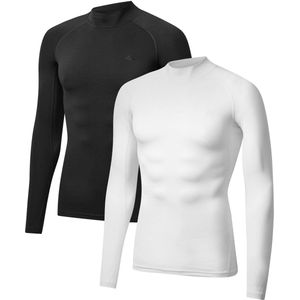 DANISH ENDURANCE Lange Mouw Compressie Top Heren, Onderlaag Shirt, Ademend Mesh, 2-Pack - Zwart Wit - Maat XL