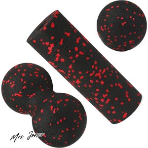 Mrs. Jones Fasciarollenset massagebal pinda-lacross-bal fasciaroller wervelkolom nek- rugontlasting diepe weefselmassage release flexibiliteit rode driedelige set .