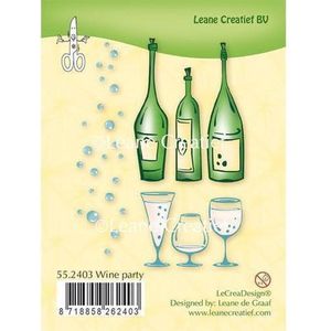 Leane Creatief - stempel Wine party 55.2403 - champagne fles glazen - feestdagen kerst proost nieuwjaar clearstamp