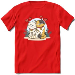 Knuffel kat Valentijn T-Shirt | Grappig Valentijnsdag Cadeautje voor Hem en Haar | Dames - Heren - Unisex | Kleding Cadeau | - Rood - XL