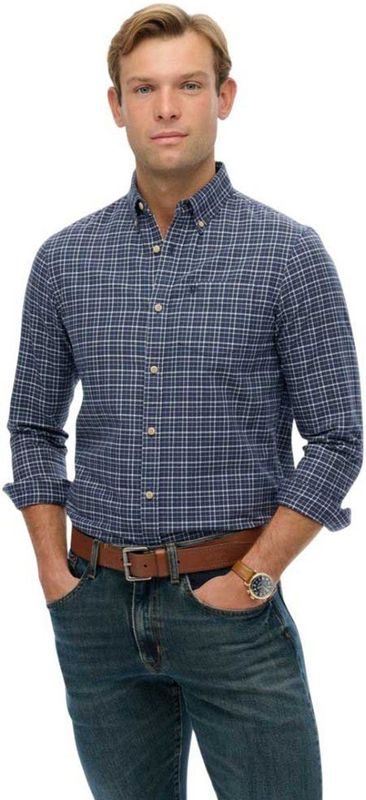 Superdry - M4011042A - Overhemd - Marineblauw - Premium Geruit Oxford - Lange Mouwen