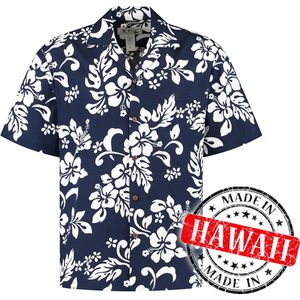 Hawaii Blouse Mannen - Shirt - Hemd - 100% Katoen - Overhemd Heren Korte Mouw - Made in Hawaii ""Hawaii Bloemen Blauw"" Maat S