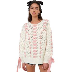 Dames lint gebreide trui schattige lange mouwen V-hals strik vest trui